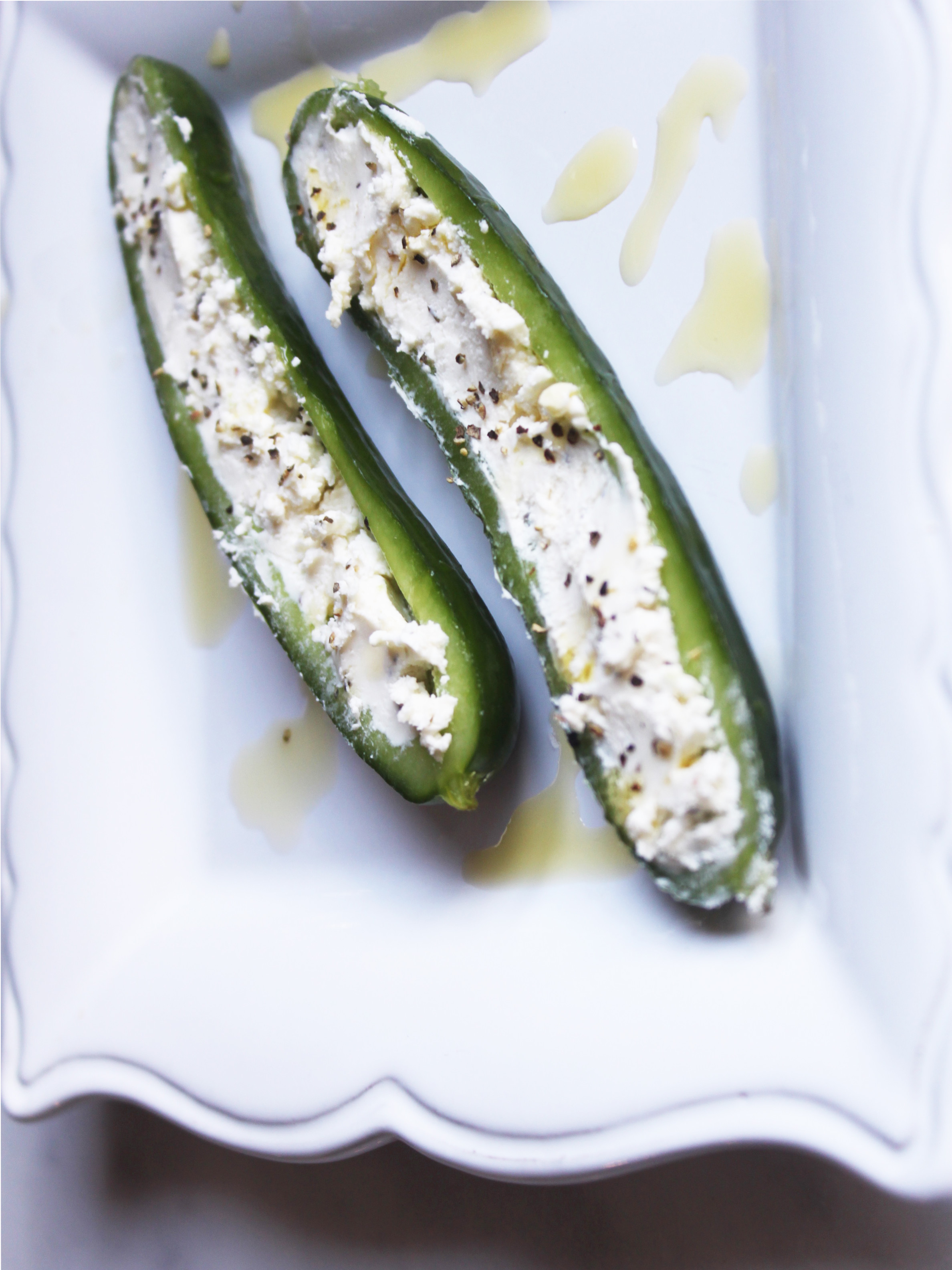 Mini Cucumbers stuffed with Goat Cheese